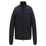 Black quilted puffer jacket with high collar front zipper and side pockets from Refrigiwear Men Jacket Blue B44584