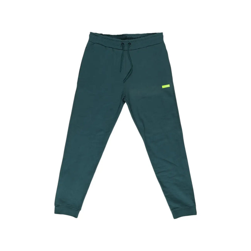Refrigiwear mens green cotton joggers with a neon yellow rectangular logo for fall winter wear