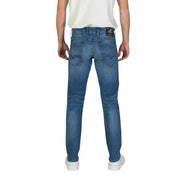 Replay jeans M914 for men in blue denim with slim fit and red arrow label back view