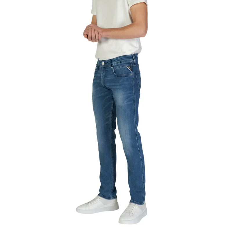 Replay Jeans denim jeans M914 for men in medium-wash blue with slim fit and subtle fading, front view