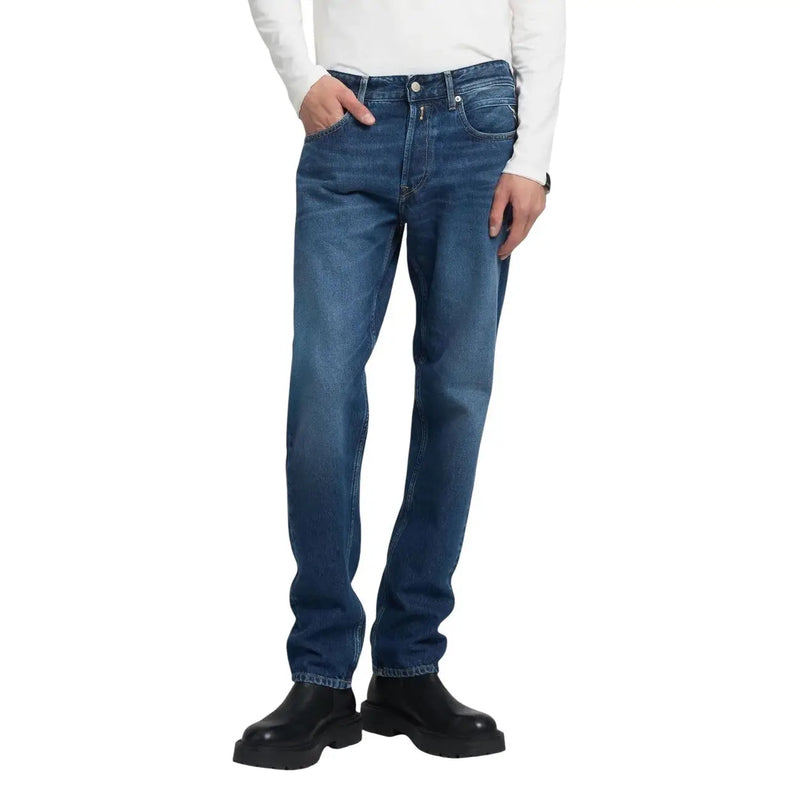 Replay jeans MA972 for men in dark blue denim with straight-leg cut and subtle fading front view