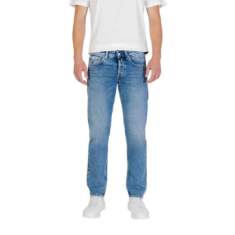 Jean Replay Light classique à coupe droite pour homme, bleu moyen, cinq poches, vue de face