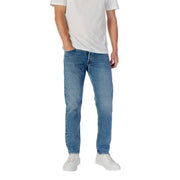 Jean Replay Light pour homme en denim bleu clair délavé avec surpiqûres apparentes, vue de face