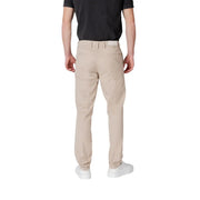 Replay men beige chino trousers with tailored fit subtle stitching and zip and button closure in front view