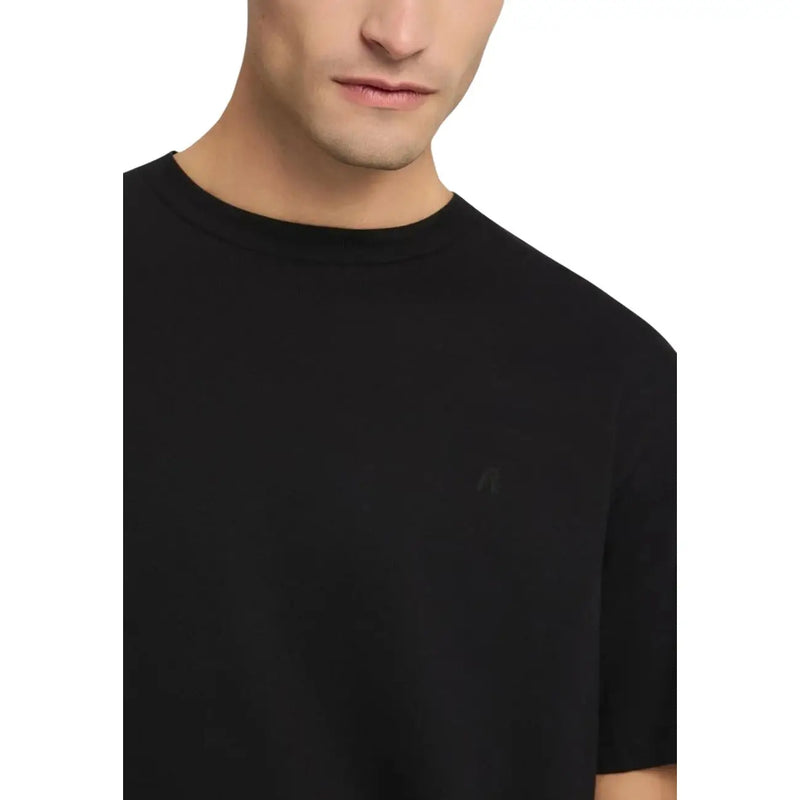 Replay men t-shirt black short-sleeved crew neck with subtle embroidered logo on left chest in cotton fabric