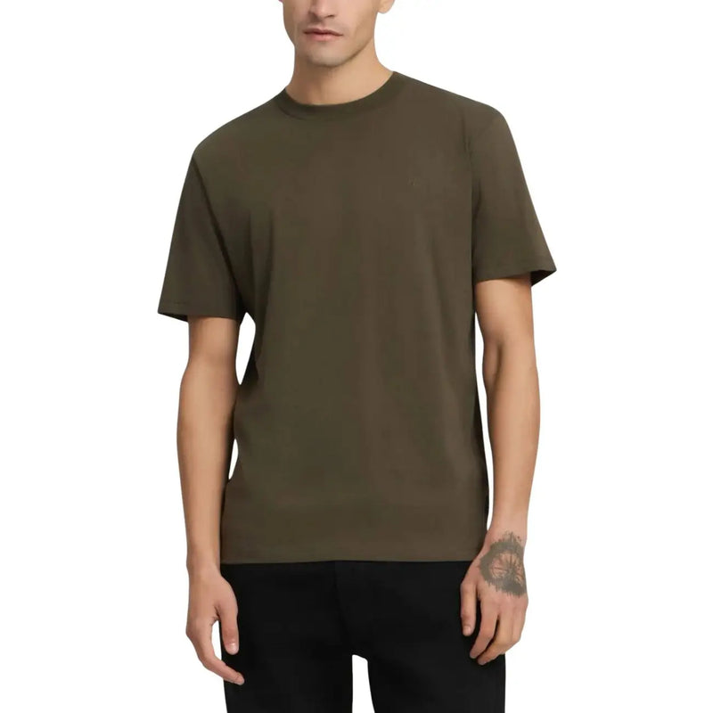 Replay men t-shirt olive green cotton crewneck with short sleeves for casual wear