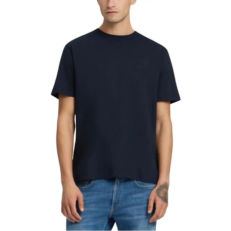Replay men t-shirt navy blue crew neck cotton short sleeve casual wear front view
