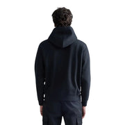 Replay Herren-Sweatshirt aus schwarzem Baumwollfleece mit Kapuze, lockerer Passform und gerippten Bündchen, von der Rückseite gesehen