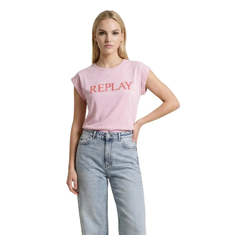 Replay rose t-shirt Avec manches retroussées et logo rouge vif, associé à un blazer Replay pour homme noir à capuche en polyester coupe classique.