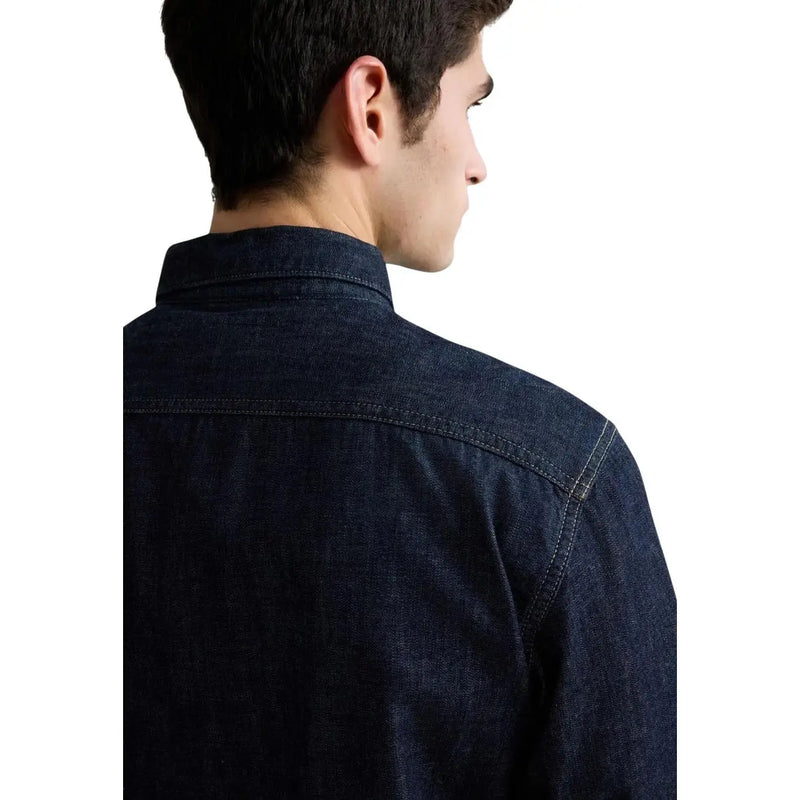 Replay Herren-Jeanshemd aus dunkelblauer Baumwolle mit klassischem Kragen und sichtbaren Nähten, lange Ärmel