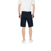 Replay men blue plain cargo shorts with multiple pockets and straight-leg cut made of durable fabric