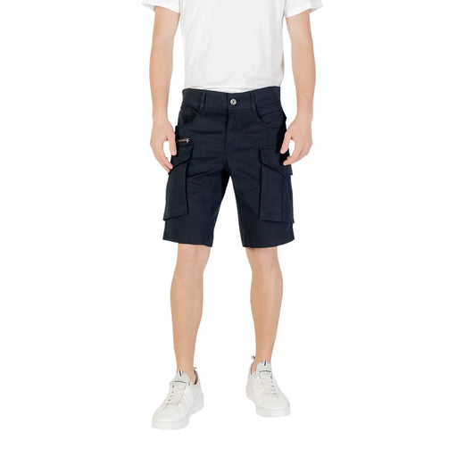 Replay men blue plain cargo shorts with multiple pockets and button closure ideal for casual wear