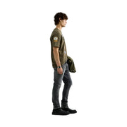 Replay men green cotton t shirt relaxed fit with patchwork detailing on the short sleeves and front