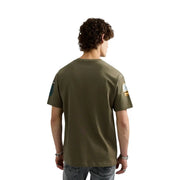 Replay men green cotton t shirt relaxed fit with olive green short sleeves and patch details on each sleeve