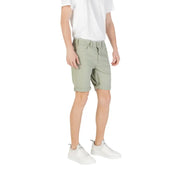 Replay men green khaki denim shorts with rolled cuffs and classic five-pocket design from spring summer collection