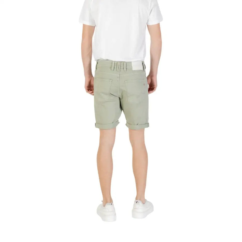 Replay men green light green denim shorts with rolled cuffs and white belt loop tab from spring summer collection