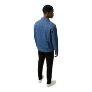 Replay men jacket blue classic denim with stitching details buttoned cuffs and front pockets in round neck design
