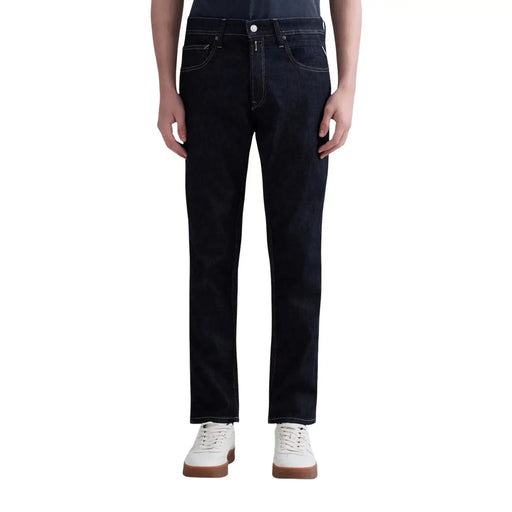 Replay men jeans blue zip button M1008J.000 spring summer dark indigo denim with straight-leg cut and classic five-pocket design