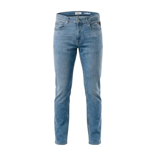 Replay men jeans light blue slim fit cotton stretch denim with classic five-pocket design