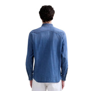 Replay men shirt blue denim long-sleeved with classic collar and buttoned cuffs designed for casual wear