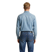 Replay men shirt light-wash denim button-up with classic collar and long sleeves for casual wear