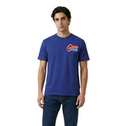 Replay men t shirt royal blue cotton with colorful cubbon premium clothing logo on left chest short round neck