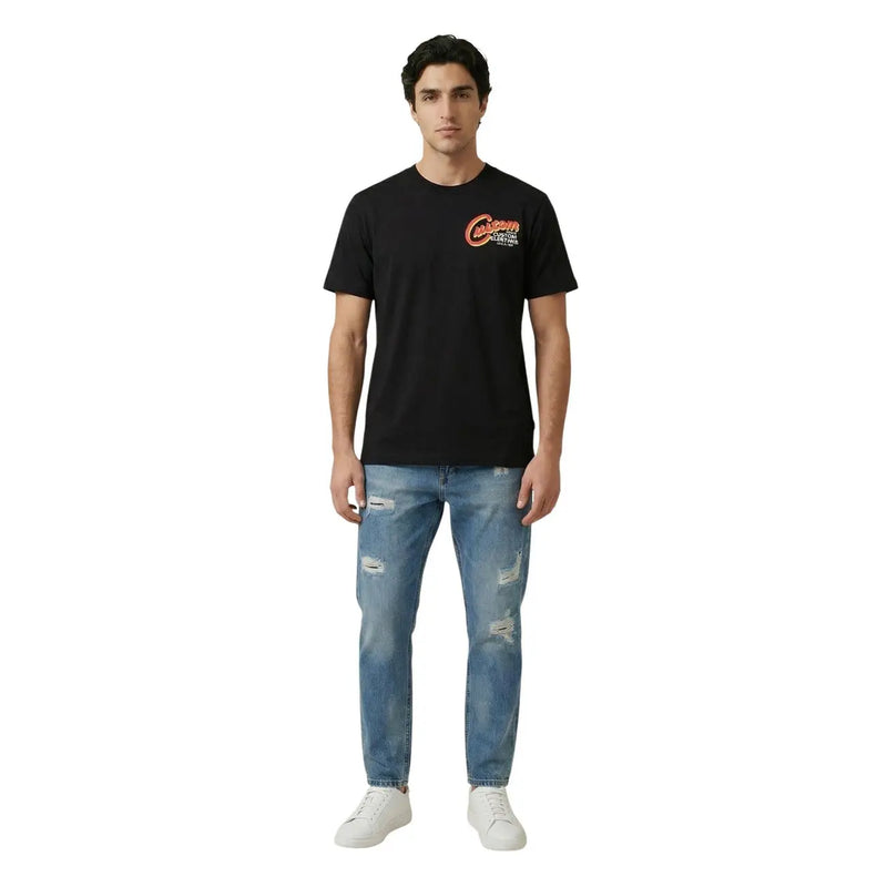 Replay men t-shirt black short-sleeved with red and white logo on chest for casual wear