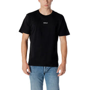 Replay men t-shirt in black cotton with a subtle white logo on the chest for casual wear