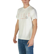 Wiederholungsmänner t-shirt weiße Baumwolle mit rotem Surfer-Grafikdruck und Aloha-State-Schriftzug auf der Vorderseite