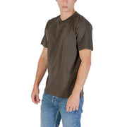 Replay men olive green cotton t-shirt with classic crew neck and short sleeves for casual wear