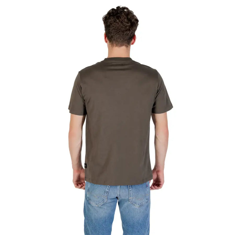Replay men t-shirt in olive green cotton featuring a simple crew neck and short sleeves for casual wear