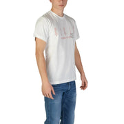 Wiederholungsmänner t-shirt Weißes, kurzärmeliges Baumwollhemd mit dezentem rotem Aloha-State-Grafikdruck auf der Vorderseite