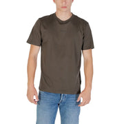 Replay men t-shirt olive green short-sleeved crew neck with subtle embroidered logo on the left chest