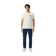 Replay men white cotton t shirt round neck short sleeve with red and black custom logo on left chest