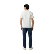 Replay men white cotton t shirt round neck short sleeve shown from the back on a standing model