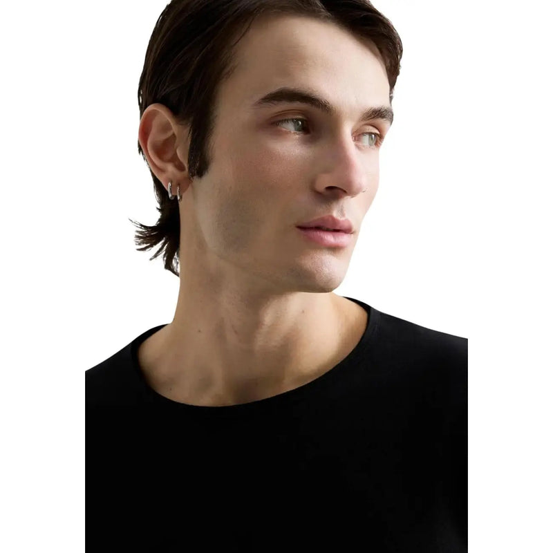 Replay mens black cotton long sleeve t shirt with crew neck showcasing a classic casual design in black color