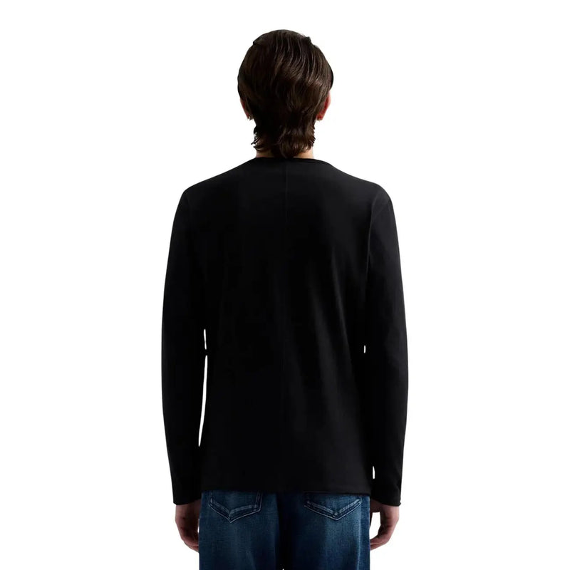 Replay mens black cotton long sleeve t shirt featuring a crew neck and comfortable fit for casual wear