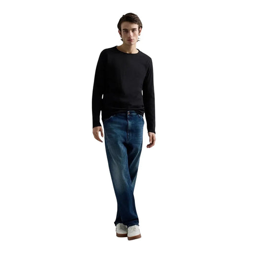 Replay mens black cotton long sleeve t shirt featuring a crew neck and a comfortable fit