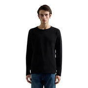 Replay mens black cotton long sleeve t shirt featuring a crew neck and a smooth knitted texture