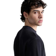 Replay mens black ribbed knit crewneck sweater made of cotton for casual and comfortable wear