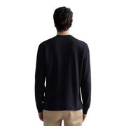 Replay mens black cotton waffle long sleeve crewneck sweater showcasing a textured knit pattern