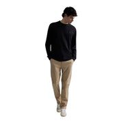 Replay mens black cotton waffle long sleeve crewneck sweater with subtle embroidered logo on the left chest