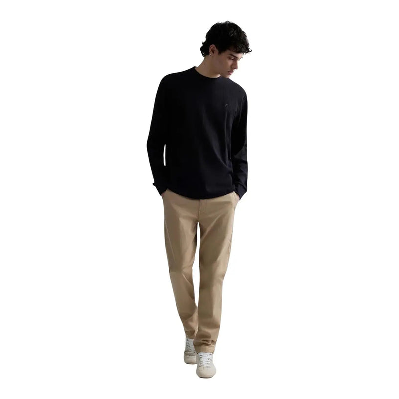 Replay mens black cotton waffle long sleeve crewneck sweater with subtle embroidered logo on the left chest