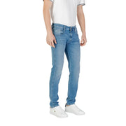 Replay mens light blue slim-fit denim jeans in stretch cotton with subtle fading details