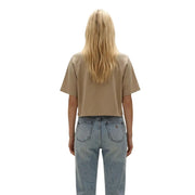 Replay women beige cotton cropped short-sleeve t-shirt with a relaxed fit and round neck size BD