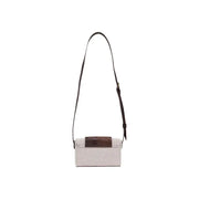 Replay women beige shoulder bag with light gray textured body, dark brown crocodile-embossed flap, and black leather strap