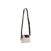 Replay women beige shoulder bag with reptile-skin textured off-white and dark brown crossbody flap and strap
