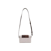 Replay women beige shoulder bag with light gray textured body, dark brown crocodile-embossed flap, and black leather strap