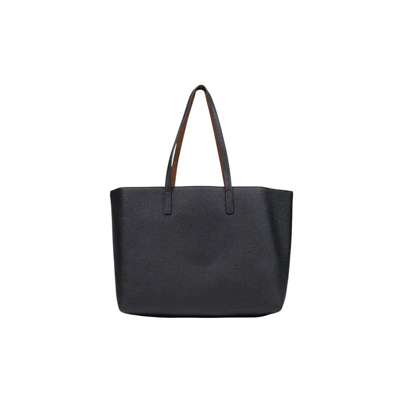 Replay women black handbag velvety synthetic leather tote bag with brown inner lining and handles 40x30cm