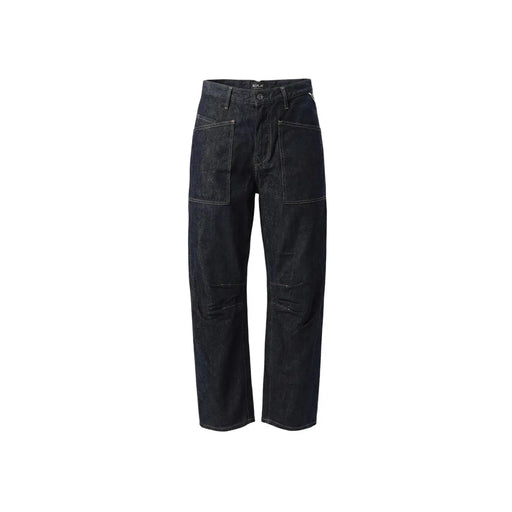 Replay Damen-Jeans aus blauem Denim in Dunkelindigo mit lässiger, gerader Beinform und markanten weißen Ziernähten.
